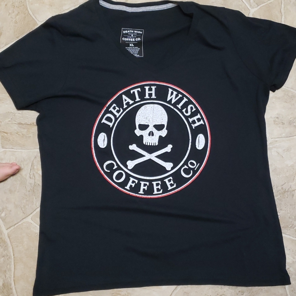 NWOT death wish coffee vneck tee XL